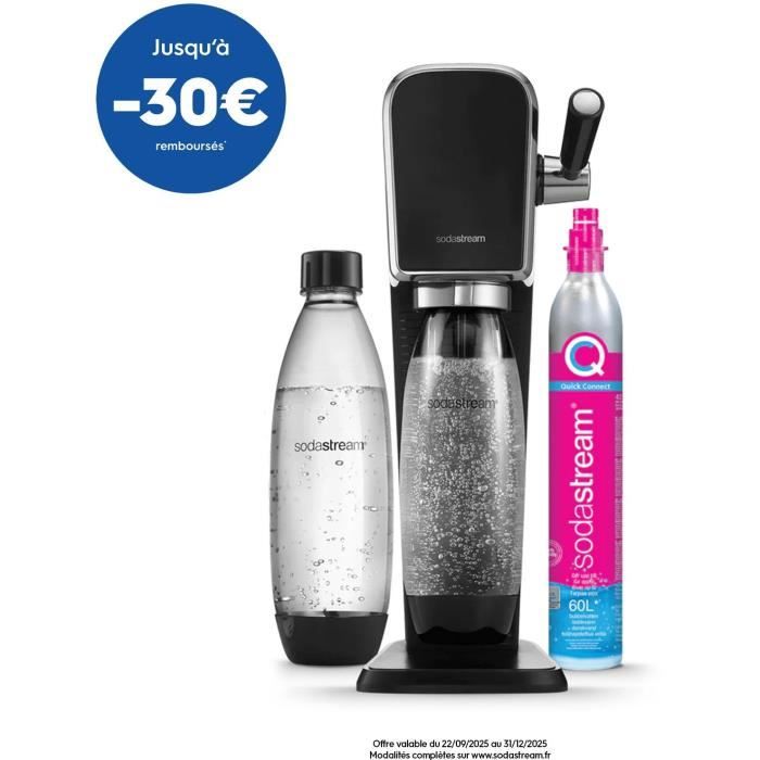 SodaStream ART Machine à Eau Pétillante - Pack 2 Bouteilles 1L Compatibles Lave-Vaisselle + 1 Rechar