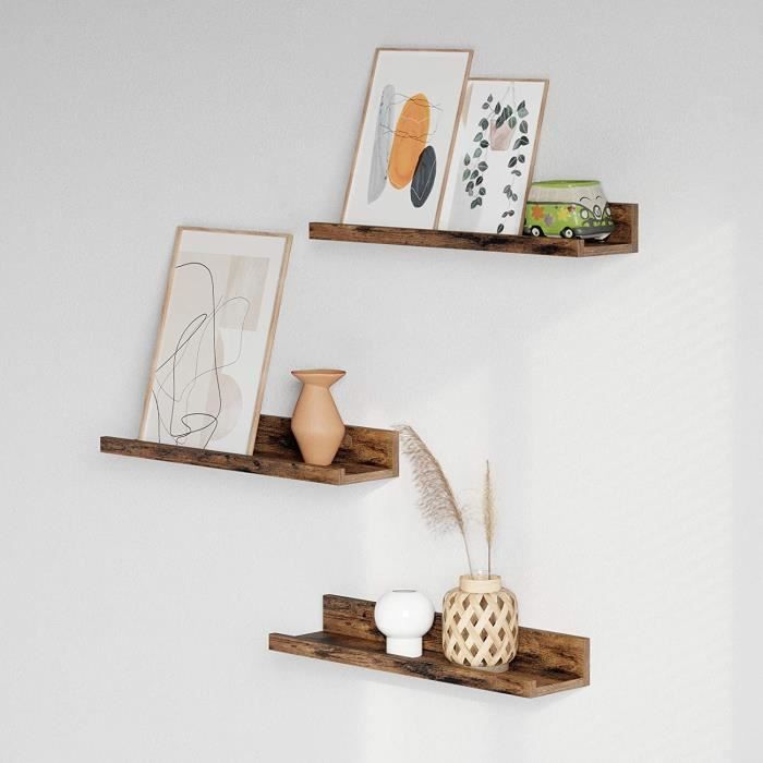 VASAGLE Lot de 3 Étagères murales Longueur 38 cm avec bords hauts Marron Rustique LWS037X01 VASAGLE Lot de 3 Étagères murales Longueur 38 cm avec bords hauts Marron Rustique LWS037X01
