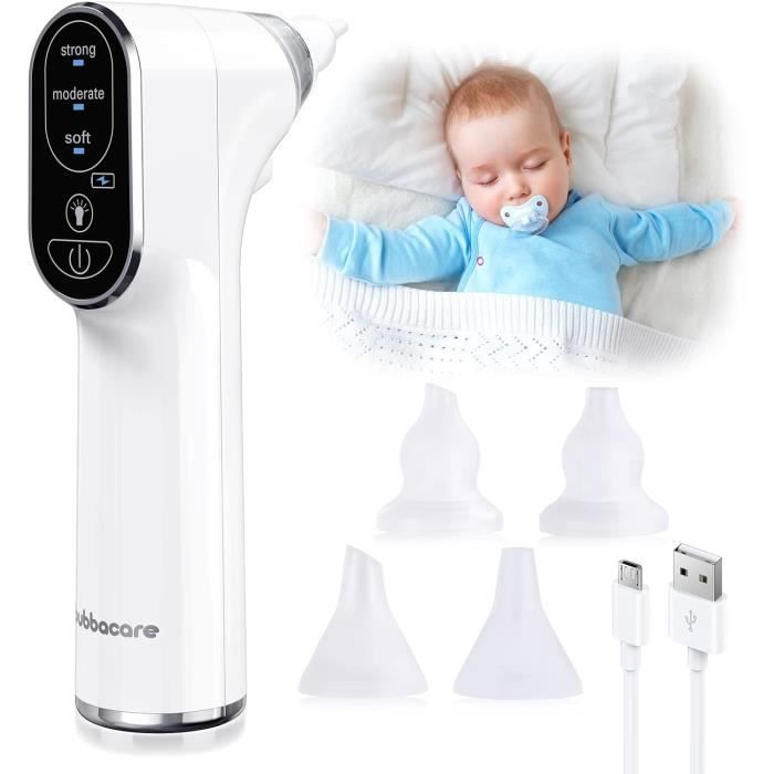 CLIUNT Mouche Bébé Électrique Rechargeable – Aspirateur Nasal 3 Vitesses Avec Musique, 4 Embouts Silicone & Écran LCD