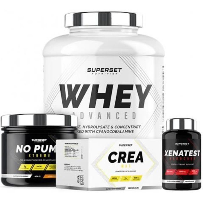 Programme Prise de Muscle Sec - Expert | Whey Protéine | Pré-workout | Créatine | Booster de testostérone | Superset Nutrition