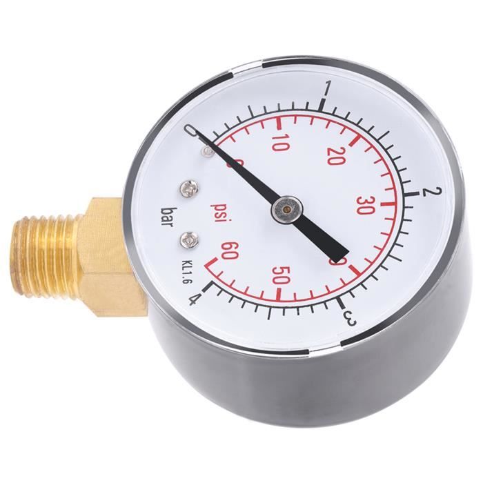 Manomètre Mini 0-4 Bar / 0-60 Psi - Filetage 1/4" NPT - Pour Air, Eau, Huile - Acier Inoxydable Et Laiton - 7