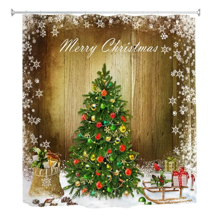 Arbre de Noël Thème Motif imperméable rideau de douche Avec 12 Crochets Décoration