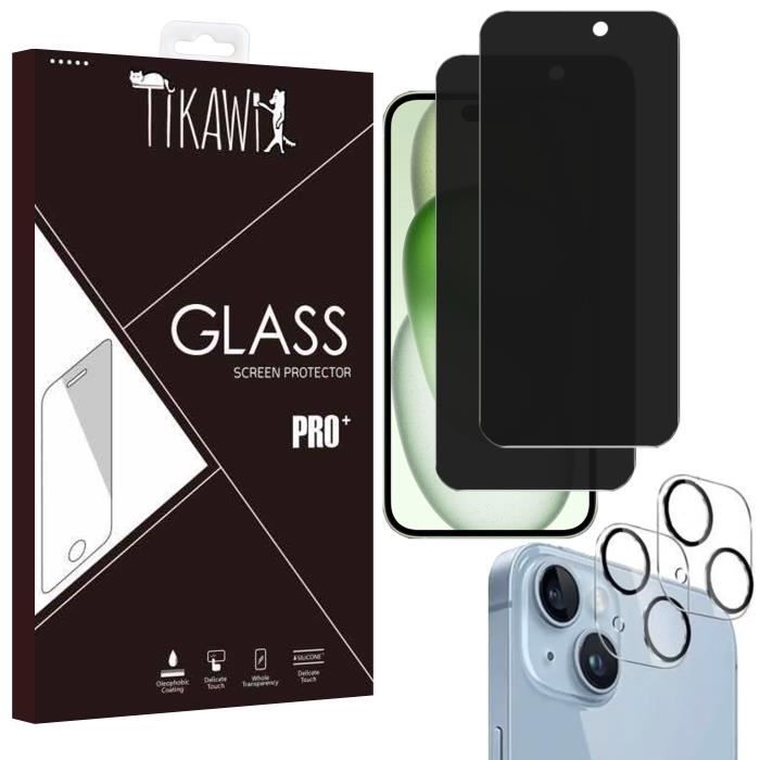 JETech Verre Trempé Anti-Espion Pour IPhone 14 Plus 6,7 Pouces Avec Protecteur Objectif Caméra Arrière, Couverture Complète, Film Protection Écran, 2 Pièces Chacun