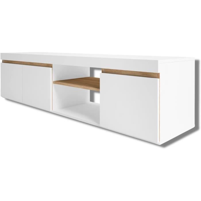 Skraut Home - Meuble TV, Banc Télé, Grand Espace De Rangement 150x45x35cm Pour Les Tv Jusqua 65 Meubles De Salon Style Moderne Chene Et Noir 79719061