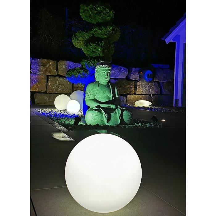 Trango Boule de jardin 200G IP65 en aspect pierre de granit de 20 cm de diamètre *NATURE* avec câble d'alimentation IP44 de 5 mètres avec 1x douille E27, boule lumineuse, lumière extérieure