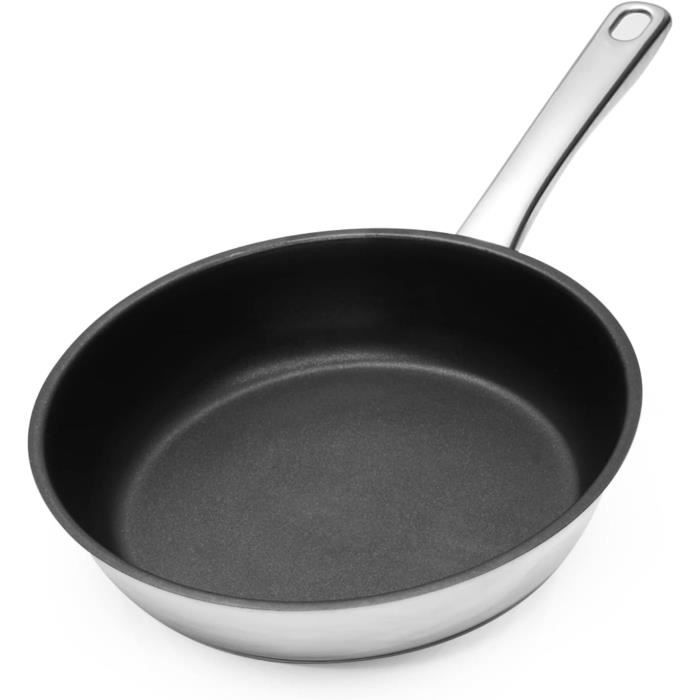 Poêle inox 24 cm, poêle inox 1810 avec revêtement antiadhésif, sans Pfoa et Pfos, compatible