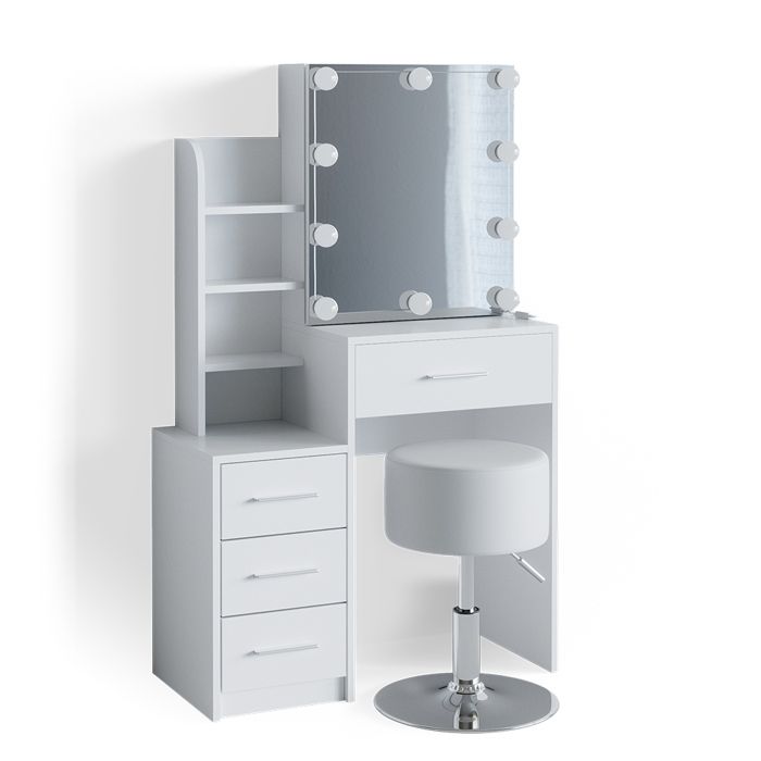 Lumière De Maquillage LED: Ensemble De 4, Lampe Dimmable, Éclairage De Coiffeuse À Batterie, Pour Maquillage Et Décoration (Blanc