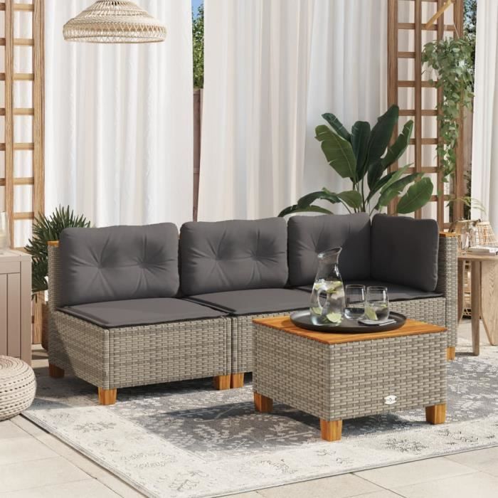 Solde dété Canapé de jardin sans accoudoirs coussins gris résine tressée 635x635x62 cm