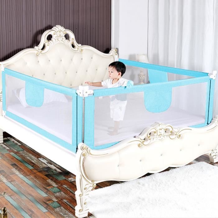 Barrière De Lit Bébé 180 Cm Réglable – 28 Hauteurs (70-93 Cm), Poche De Rangement, Grille Aérée, Gris