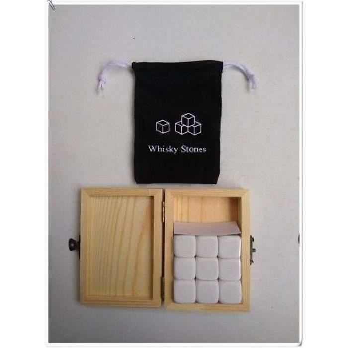 Aokyom Pierres à Whisky Réutilisables - Lot De 9 En Granit Avec Boîte Bois & Pince - Cadeau Homme Original