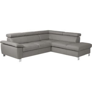Canapé d'angle en cuir italien de luxe 5 places dilo, gris clair, angle