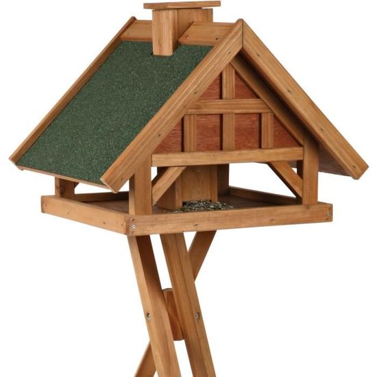 Natura mangeoire oiseaux avec pied & silo, en pin 55 × 27 × 53 cm