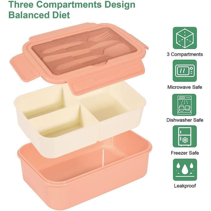 Aiuuee Lunch Box 1400ml Boite Repas avec Compartiments et Couverts, Boîte à  Lunch pour Enfants Adultes, Boîte Bento Micro Ondable pour Travail