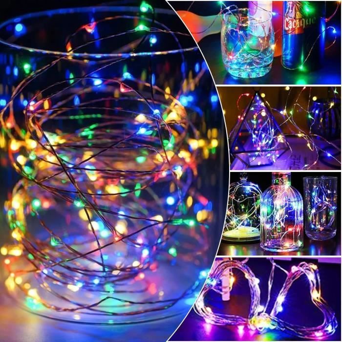 Lumières Décoratives à LED Multicolor avec Piles, Guirlandes Lumineuses à  10 LED de 1m pour Noël