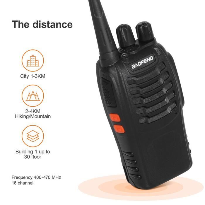 Retevis - 6 talkie walkie professionnels longue distance 16 Canaux noir - Talkies  Walkies - Rue du Commerce