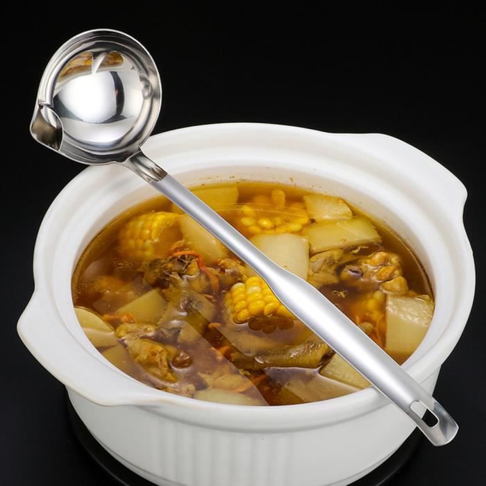 304 Cuillère à soupe en acier inoxydable, cuisine professionnelle robuste  servant la louche avec poignée en bois résistant à la chaleur Grande longue  soupe à soupe la louche pour soupe