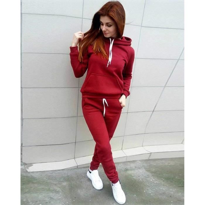 Ensemble Surv tement Femme Rouge Minetom Manches Longues Gym