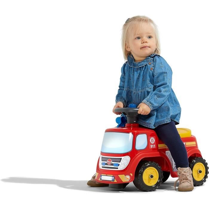 Porteur Camion De Pompier Falk - Enfant Dès 12 Mois, Fabriqué En France, Avec Klaxon Et Coffre