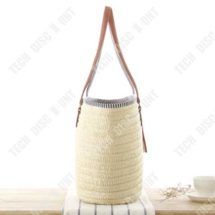Sac Bandoulière Femme En Paille Tressée – Blanc, Fermeture Zip – Taille Moyenne – Neuf Sans étiquette