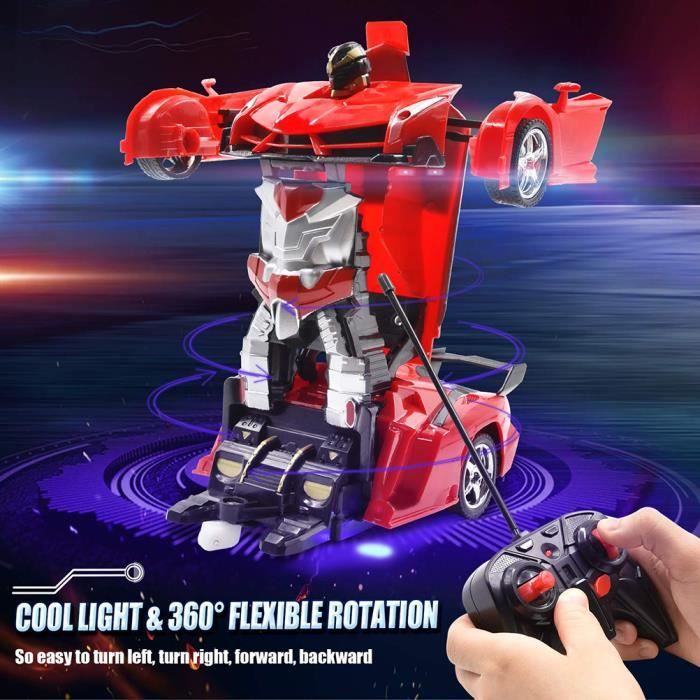 Transformateur Robot Voiture Bugatti – Mini Jouet Inertia Collision – Déformation En Un Clic – Cadeau Pour Enfant Dès 3 Ans (modèle Rouge)