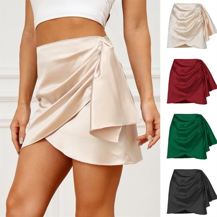 Jupe Courte en Satin pour Femmes Mini Jupes Taille Haute