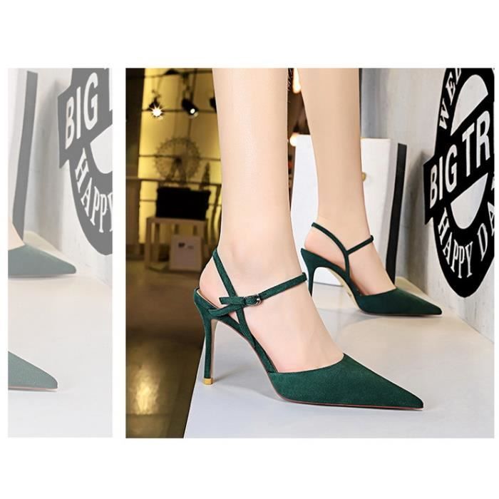 Escarpin Femme Mode Simple Talons Hauts Aiguilles Suede Noir