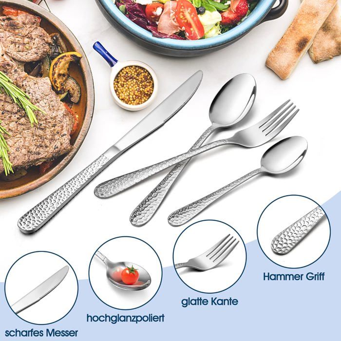 Couverts Inox 24 Pièces Service Couverts 24 Pièces Inox - 6 Couteaux, Fourchettes, Cuillères à Soupe Et Café Coutellerie Complète