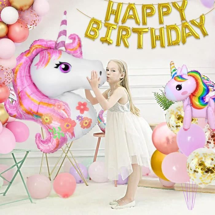 Décorations d'anniversaire licorne pour filles de 4 ans - Ballons numéro 4,  40 pouces, Grand ballon tête de licorne de 43 pouces, bannière  scintillante, Ballons Licorne 4e anniversaire, Décorations 4ème Anniversaire  Fille