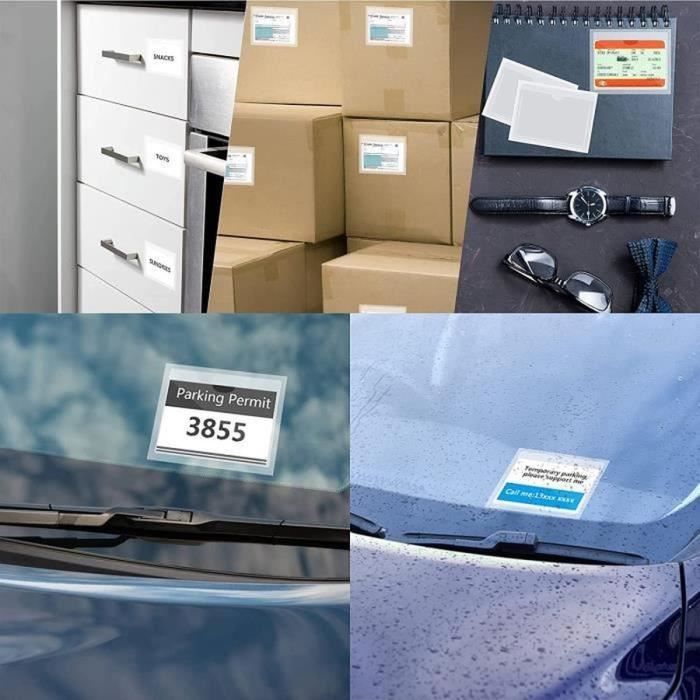 Autocollants Pare-Brise Transparents 10x8cm - Lot De 6 Pochettes Adhésives Pour Carte Stationnement Ou Assurance