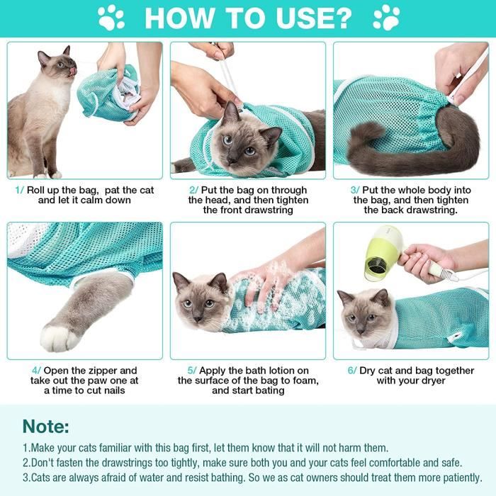 Sac De Douche Pour Chat Réglable - Maille Polyester Respirante - Dimensions 53 X 30 Cm - Pour Toilettage, Bain, Coupe Des Griffes