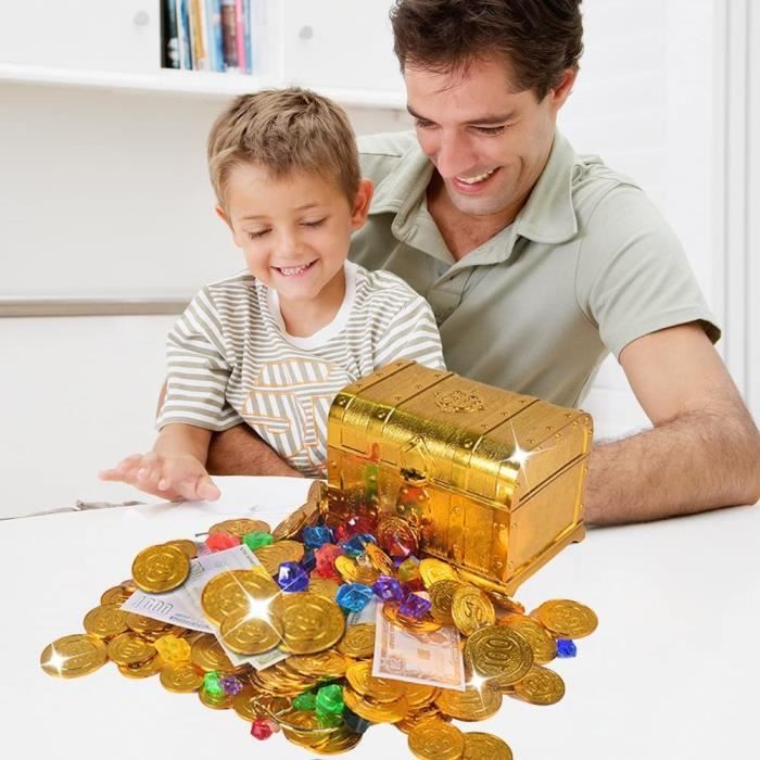 Coffre Au Trésor Pirate - 100 Pièces D'Or + 100g Pierres Précieuses - Jeu D'Imagination Et Chasse Au Trésor Enfant