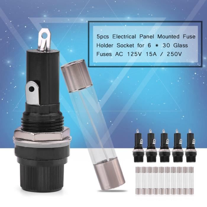 5 Porte-Fusibles à Montage Panneau Joyzan - 125V 15A / 250V 10A - Pour Fusibles Verre 6x30mm