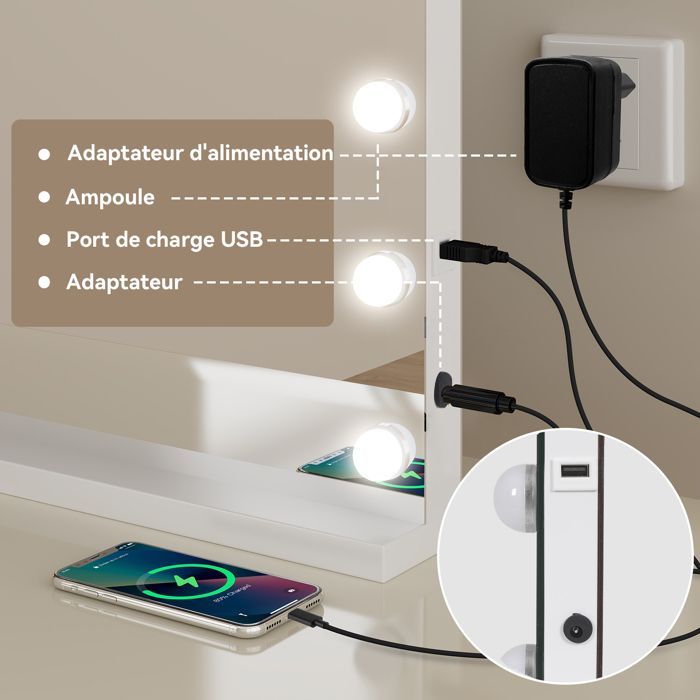 CASSILANDO Miroir De Maquillage Hollywood Avec 15 Ampoules LED, 3 Modes