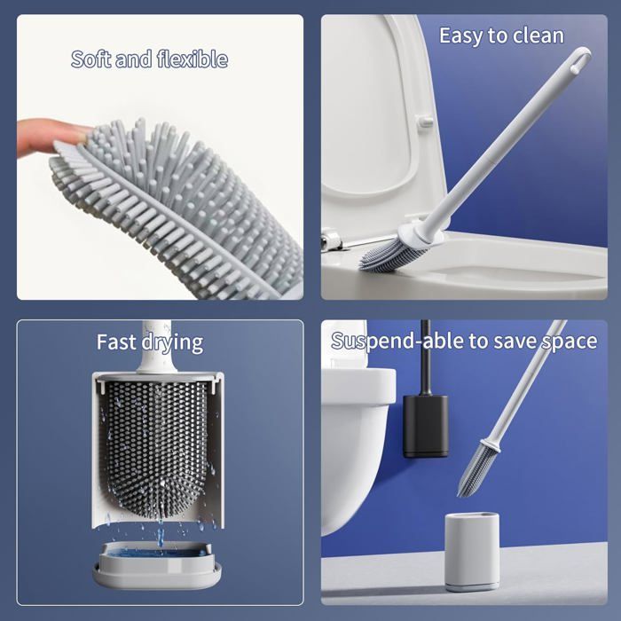 Balai Toilette WC au Sol ou Montage Mural,Brosse Toilette Silicone ...