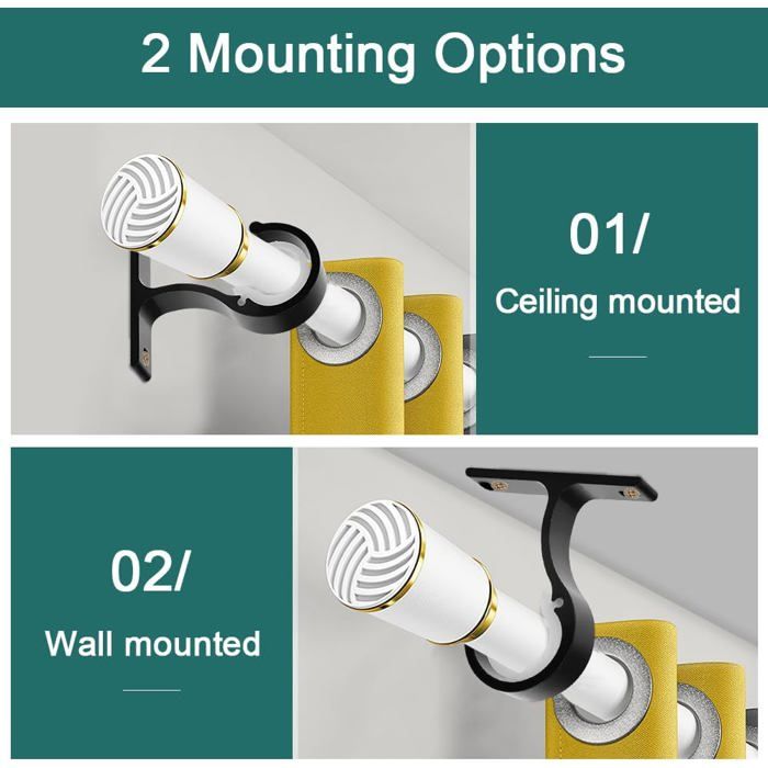 4 Pièces Support Tringle Rideaux Plafond 25-28 Mm – Supports Alu Noir Avec Vis, Anti-Rayures, Charge Jusqu'à 30 Kg, Installation Facile