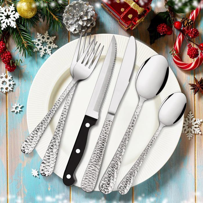 Couverts Design Set 4 Pièces Couteaux Et Fourchettes à Steak - Lame 12,5 Cm, Acier, Poignée Antidérapante, Boîte Cadeau Fourchettes à Steak Poignées Antidérapantes