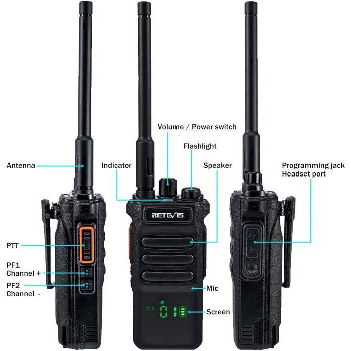 Talkies-walkies Retevis RT86S Longue Portée - 2 Pièces, écran LCD, Charge Type-C, 2600mAh, Pour Sécurité Et Travail