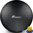 TRESKO Ballon Fitness Yoga Balle d’Exercice Antidérapant Balle Gymnastique avec Pompe 300 kg | avec pompe à air | Noir | 55cm-0