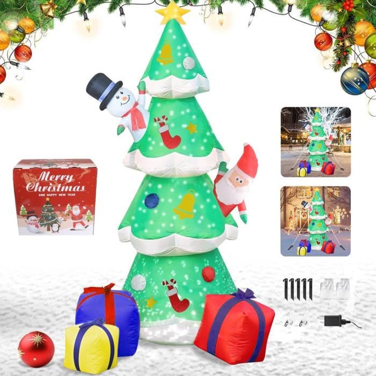 Arbre de Noël gonflable de 2,5 m pour la décoration extérieure, décoration de Noël gonflable