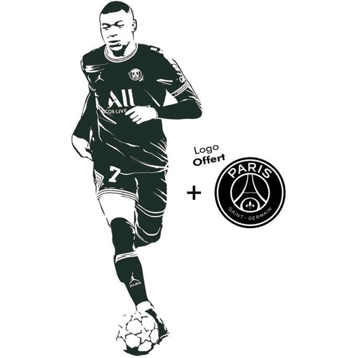 Sticker Mbappé Kylian sticker football PSG 80 x 30 cm Noir Cdiscount Maison