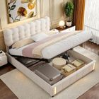 KILISKY Lit Coffre 140x190cm avec LED,Système Hydraulique Rangement & Sommier à Lattes,Tête de lit Clair Capitonné,Velours Beige