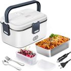 AUDBURN gamelle chauffante,Lunch Box Chauffante12/24/220V 1.8L Électrique Acier Inoxydable Chauffage Rapide Gamelle.(Blanc)