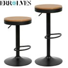 Tabouret Bar en Bois Ø36 cm, Hauteur Réglable et Pivotant à 360 degrés Lot de 2 Noir - ERROLVES