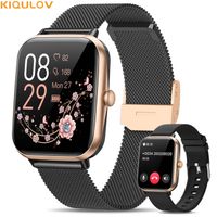 KIQULOV Montre Connectée Femme, Appel Bluetooth 5.3, 2 Bracelets, Fonction Féminine, Sommeil, SpO2, Étanche, Noir