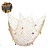 Filet De Pêche Décoratif 2x2m - Coton Bleu Avec Coquillages - Style Méditerranéen Pour Chambre, Salon, Fête