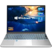 16''PC Portable,16Go RAM 512Go SSD Intel N95 (Jusqu'à 3,4 GHz),Windows 11 Ordinateur Portable,AZERTY,Clavier rétro-éclairé