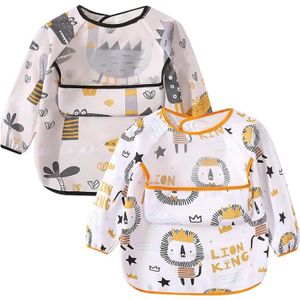 BAVOIR Tablier Bébé Peinture Bavoirs Cantine Maternelle Blouse De Fille Manche Longue Etanche Enfant 1-2Ans Baptême Cadeau[n772]