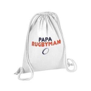 SAC DE SPORT Sac de Gym en Coton Blanc Papa Rugbyman Sport Rugby Ballon Père 12 Litres