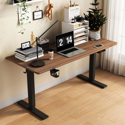 Bureau Assis-debout électrique SIRHONA 160x60 Cm - Réglable 70-115 Cm, 3 Mémoires, Anti-collision - Plateau Noyer Foncé - 13