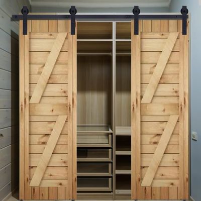 Rail Porte Coulissante, Kit de quincaillerie de porte de grange coulissante en bois de 4 à 9,6 pieds, accessoires de quincaillerie de placard montés sur le dessus noir for porte simple en